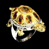 Natural Top Rich Yellow Citrine Turtle Ring