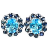 Natural SWISS BLUE TOPAZ & BLUE SAPPHIRE Earrings