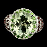 Natural Green Amethyst Chrome Diopside Garnet Ring