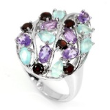 Natural Chalcedony Amethyst Mozambique Garnet Ring