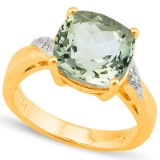 Natural Green Tea Amethyst & Diamond Ring