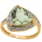 Natural Green Amethyst & Diamond Solid Gold Ring