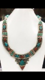 Tibet Hand Made Turquoise & Coral Necklace