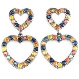 Natural MULTI COLOR SAPPHIRE Double Heart Earrings