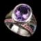 Natural Purple Amethyst Ruby Mother Of Pearl 53 Ct Ring