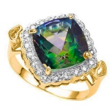 Natural Green Mystic & Diamond Ring
