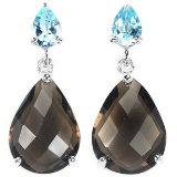 NATURAL SMOKY QUARTZ & SKY BLUE TOPAZ Earrings