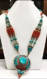 Tibet Hand Made Turquoise & Coral Necklace