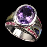 Natural Purple Amethyst Ruby Mother Of Pearl 53 Ct Ring