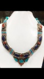 Tibet Hand Made Turquoise, Coral, Lapis Lazuli Necklace