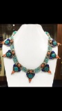 Tibet Hand Made Turquoise, Coral, Lapis Lazuli Necklace