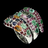 Natural Sapphire Emerald Rhodolite Garnet Ruby Ring