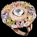 Ntural ROSE QUARTZ TOPAZ TANZANITE & TOURMALINE Ring