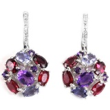 Natural RUBY RHODOLITE AMETHYST TANZANITE Earrings