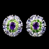 Natural Tanzanite Amethyst Chrome Diopside Earrings