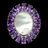 Natural  Purple Amethyst Mother Of Pearl Ring