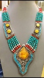 Tibet Natural Amber Tribal Queen Royal Necklace