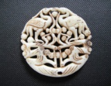 Old China Jade Carved plum blossom and crane Pendant