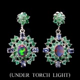 Natural White Opal Emerald Tanzanite 57 Cts  Earrings