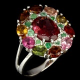 Natural Fancy Colors Tourmaline & Emerald Ring