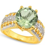 Natural Green Tea Amethyst & Diamond Ring