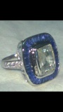Natural White & Blue Sapphire Art Deco Gold Ring