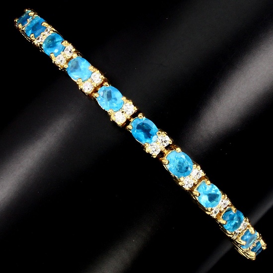 Natural  AAA Neon Blue Apatite 66.47 Ct Bracelet