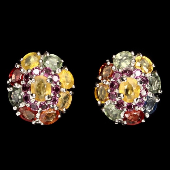 Natural  Fancy Color Sapphire & Garnet Earrings