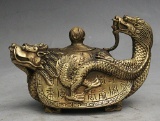 Antique Fengshui Brass  Dragon Turtle Tortoise Wine Pot