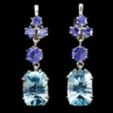 Natural 14x10mm Sky Blue Topaz Tanzanite Earrings