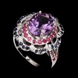Natural 11x9 Mm Purple Amethyst Ruby Sapphire Ring