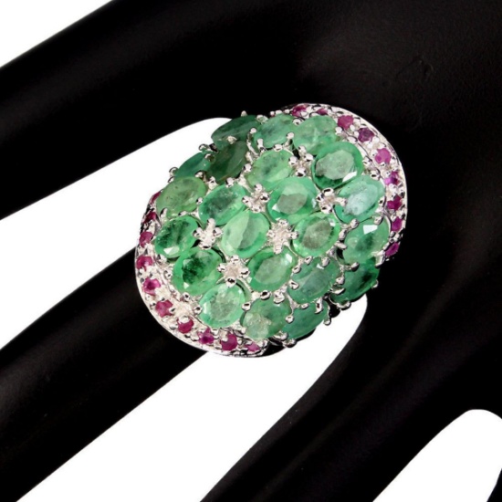 Natural Top Rich Green Emerald Ruby Ring
