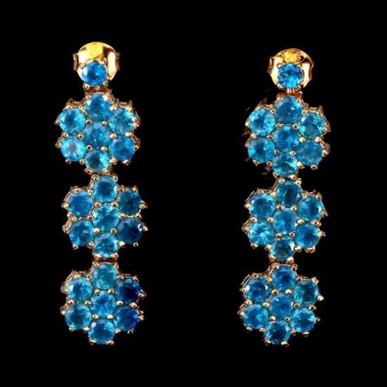 Natural Rare Brazil Aaa Neon Blue Apatite Earrings