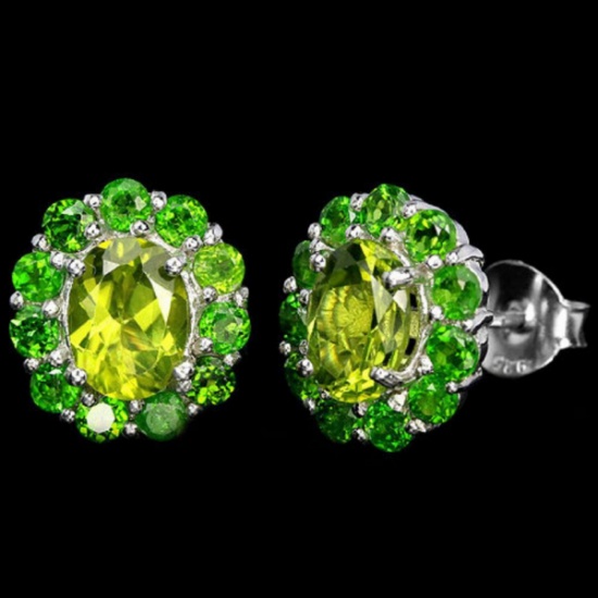 Natural Green Peridot & Chrome Diopside EARRINGS