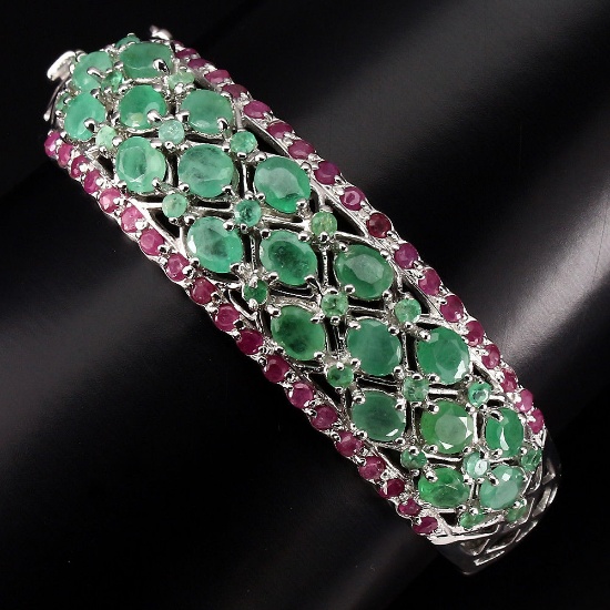 Natural Rich Green Emerald & Ruby 127.37 Ct Bangle