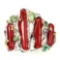 Natural 19x4mm Red Coral &  Emerald Ring