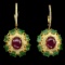 Oval Red Ruby 10x8mm Green Emerald Earrings