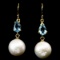 Natural Swiss Blue Topaz & Japanese Pearl Earrings