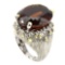 Handmade Oval 23x19mm Cognac Quartz 2 Tone Ring