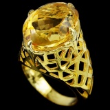 NATURAL 16X12 MM. OVAL ORANGISH YELLOW CITRINE Ring