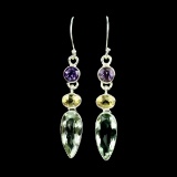 Natural Purple & Green Amethyst - Citrine Earrings