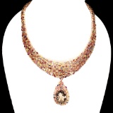 Natural 28x18mm Smoky Quartz Ruby Sapphire Necklace