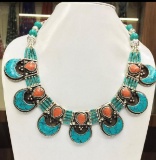 Tibet Hand Made Turquoise & Coral Necklace