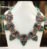 Tibet Hand Made Turquoise, Coral, Lapis Lazuli Necklace