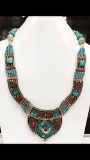 Tibet Hand Made Natural Turquoise & Coral Necklace