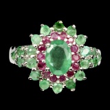 Natural Top Rich Green Emerald & Ruby Ring