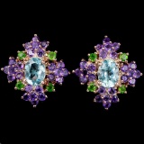 Natural  SKY BLUE TOPAZ, AMETHYST Earrings