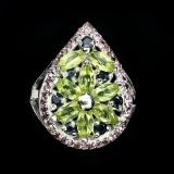 Natural Green Peridot Rhodolite Garnet Sapphire Ring