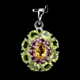Natural Yellow Citrine Peridot Rhodolite Pendant
