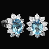 Natural 12x10 MM GENUINE AAA SWISS BLUE TOPAZ earrings